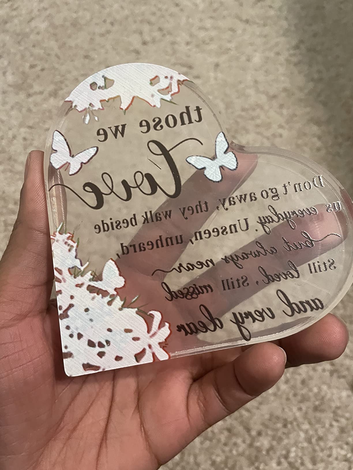 Jetec Sympathy Bereavement Gift for Loss of Loved One, Acrylic Heart Memorial Condolence Grieving Keepsake for Mom Dad Grandma, Remembrance Decor customer photo 2