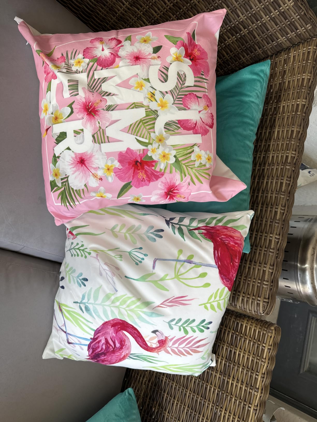 4 Pcs Flamingo Throw Pillow Covers 18 x 18 Inch Decorative Pink Bird Pillowcases Tropical Leaves Cushion Covers customer photo 2