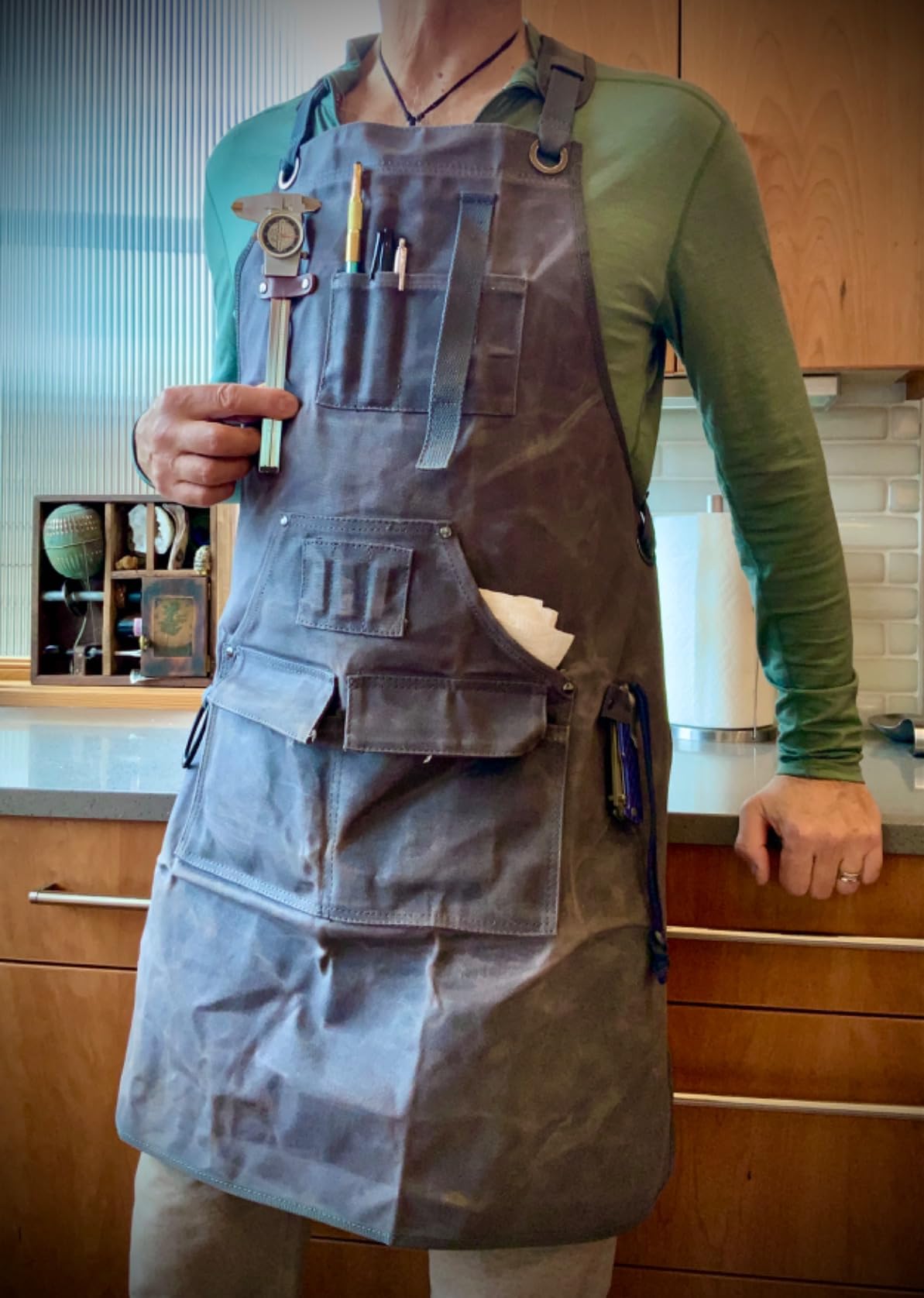 Woodworking Apron for Men, Shop Apron Bib Work Apron with 9 Tool Pockets | Heavy Duty Wood Working Workshop 20 oz Canvas Apron for Carpenter Woodworker Blacksmith, Men Gift, Adjustable to S- 3XL Khaki customer photo 1
