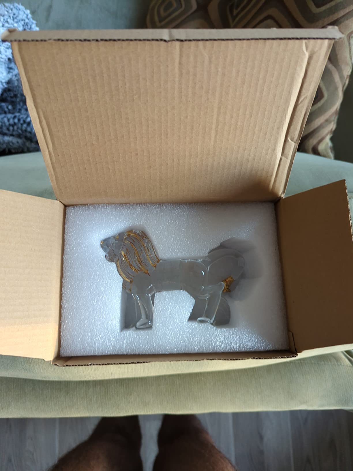 YU FENG 6 Inch Crystal Rhino Figurine, Blown Glass Animal Sculpture | Golden And Clear Rhino Design, Wildlife Art Decor customer photo 2