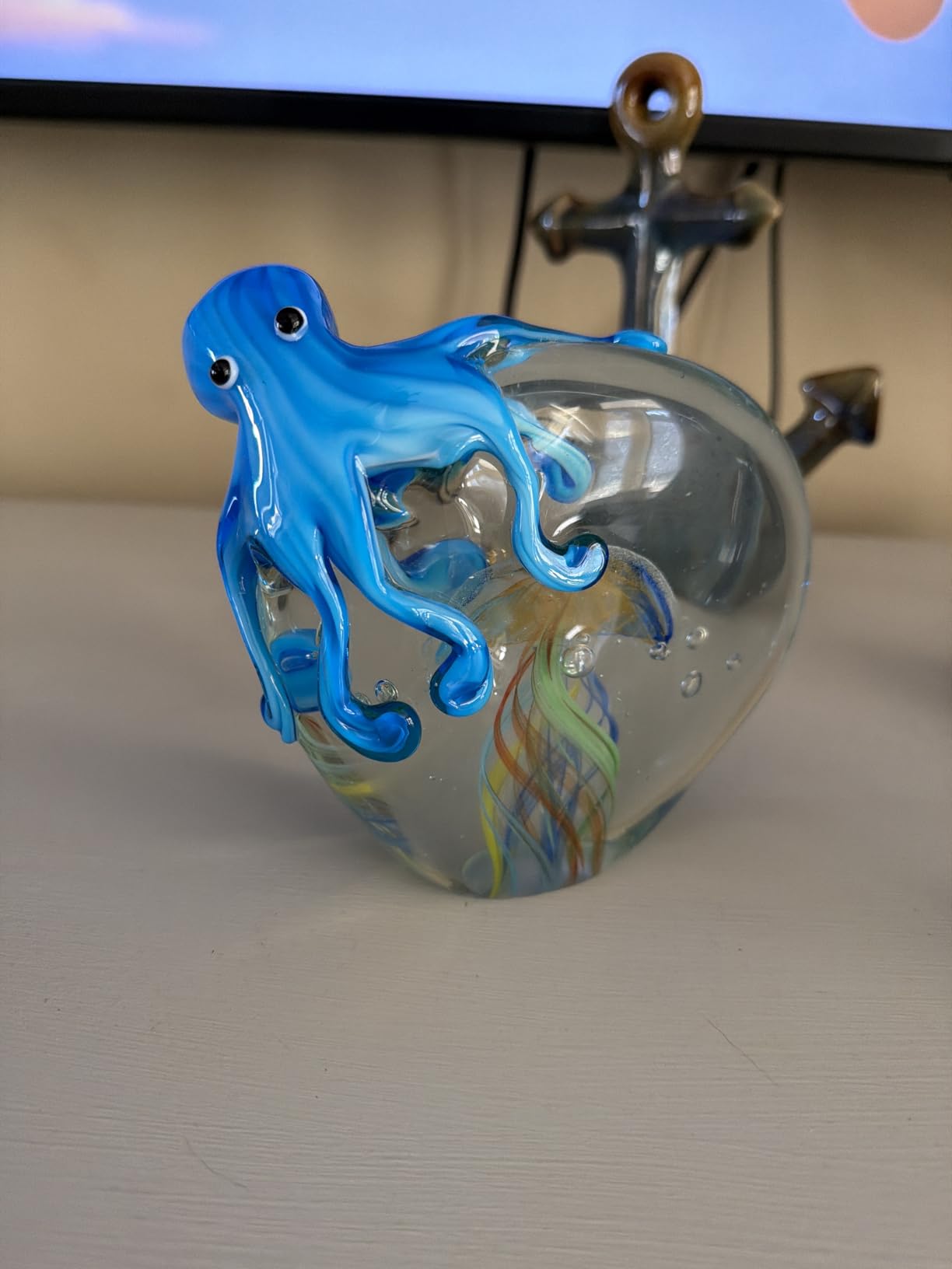 QFkris 5.3 Inch Colorful Glass Octopus and Jellyfish Figurines Collectible | Handmade Glass Paperweight Ornament Sea Animal Artwork Sculpture Home Aquarium Decor Mothers Day Gift Craft Decoration customer photo 2