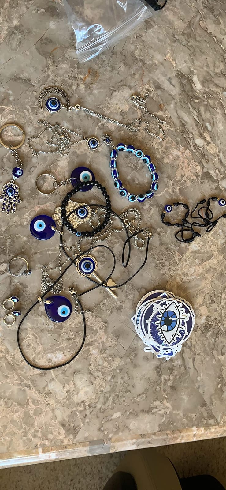 YADOCA Evil Eye Necklace for Women Men Evil Eye Bracelets Ring Earring Set | Evil Eye Bracelets Necklaces Pendant Turkish Protection Jewelry Set with 50Pcs Stickers customer photo 2
