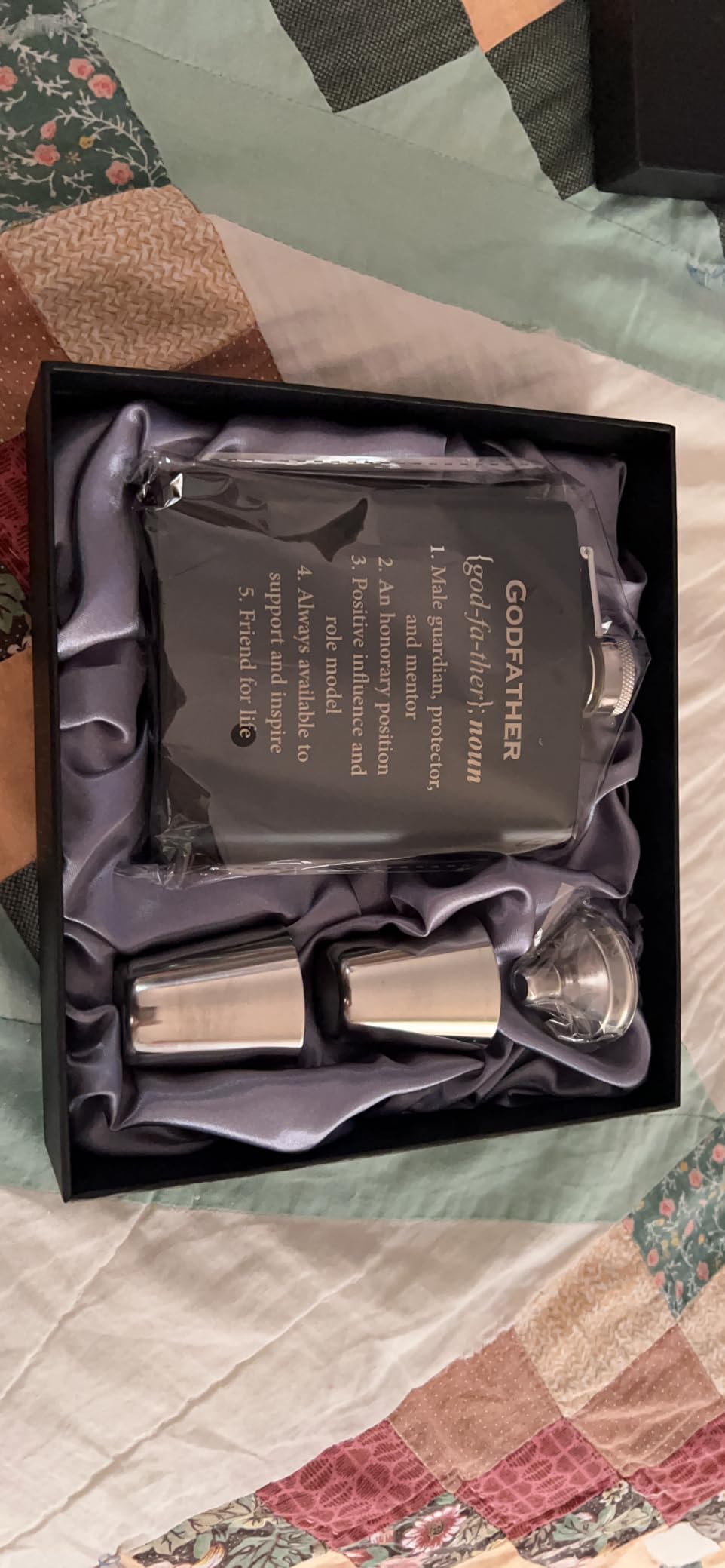 Engraved Stainless Steel Hip Flask, Unique Will You Be My Godfather Proposal Gift and Baptism Keepsake from Godchild (Definition) customer photo 2