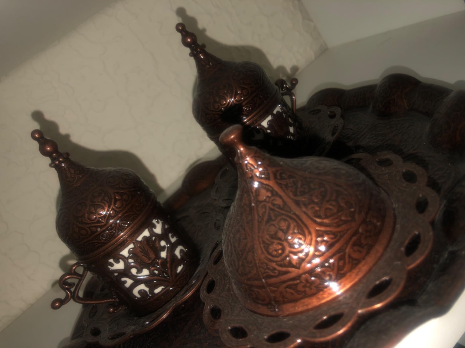 DEMMEX Turkish Greek Arabic Coffee Making and Serving Full Set with Cups Saucers Lids Sugar Bowl Tray and Copper Coffee Pot, 12 Pcs customer photo 1