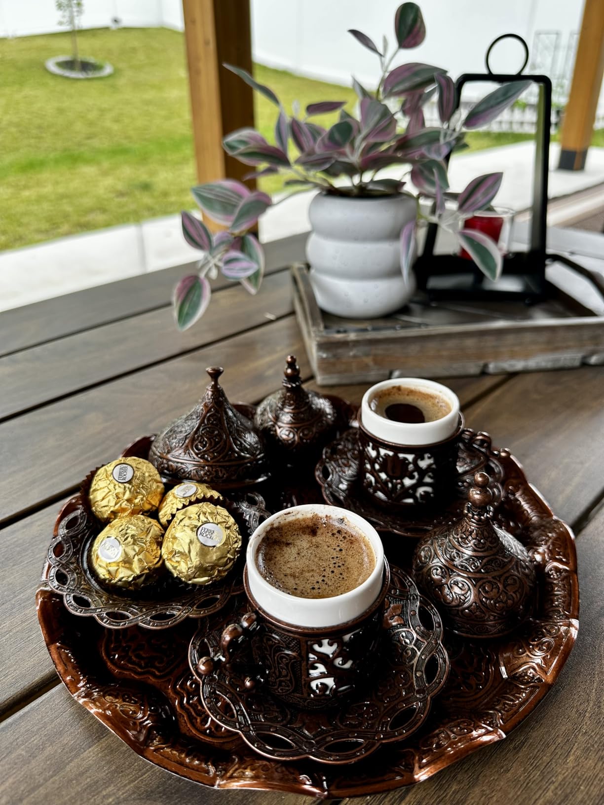 DEMMEX Turkish Greek Arabic Coffee Making and Serving Full Set with Cups Saucers Lids Sugar Bowl Tray and Copper Coffee Pot, 12 Pcs customer photo 2
