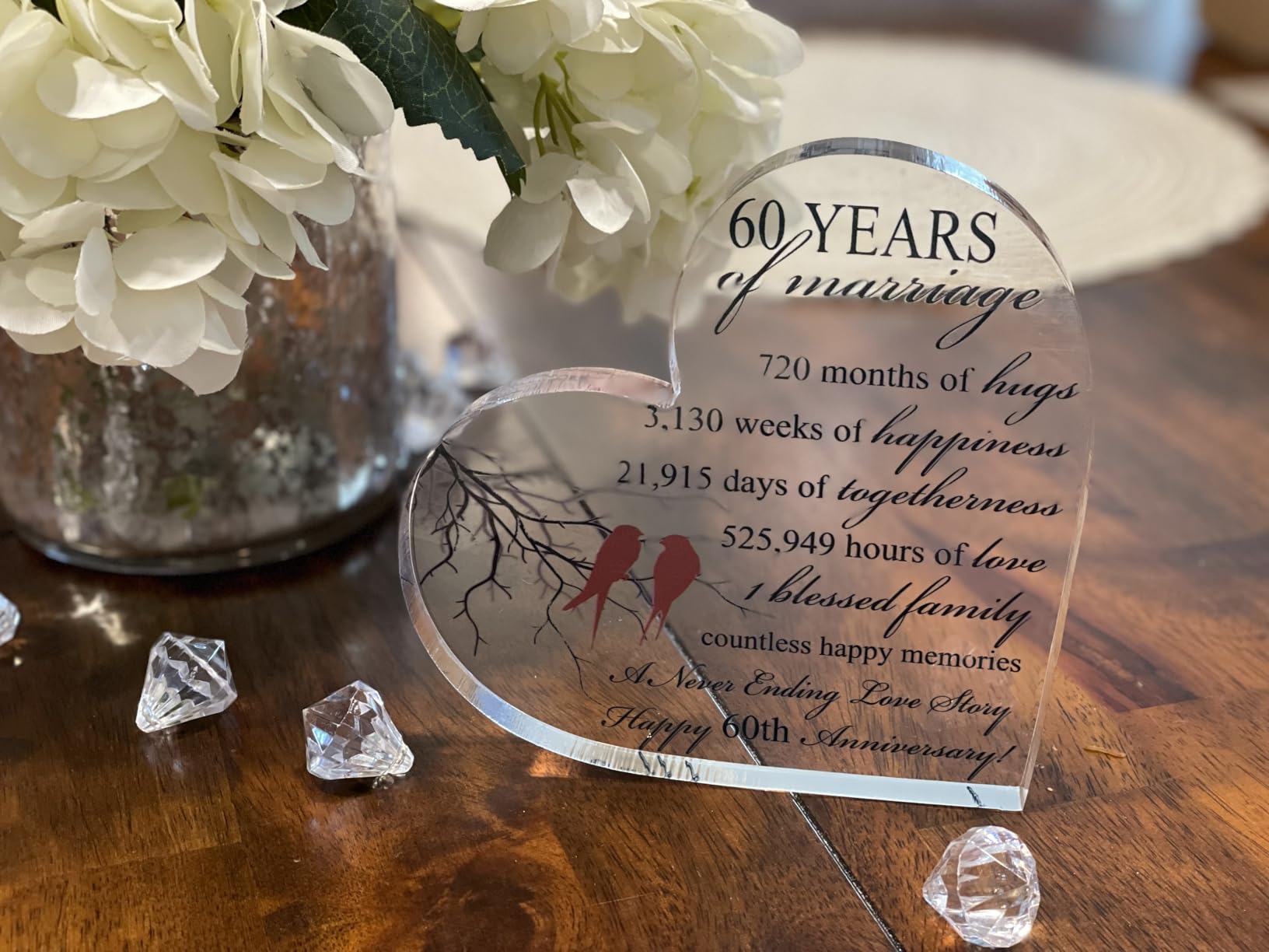 Qunclay 60th Years of Marriage Gift Wedding Anniversary Souvenir Heart Marriage Keepsake Decoration Present for Couple Parent Women Mom Husband Wife He She Friend Grandparents customer photo 1