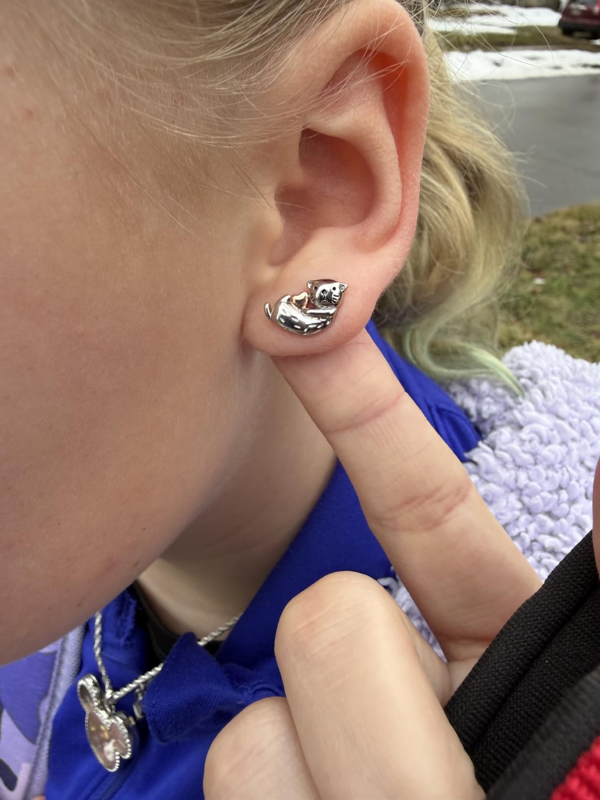 Sea Otter Stud Earrings 925 Sterling Silver Post Tiny Cute Animal Promise Love Heart Statement for Women Small Cartilage Delicate Lovely Jewelry for Daughter Niece customer photo 1