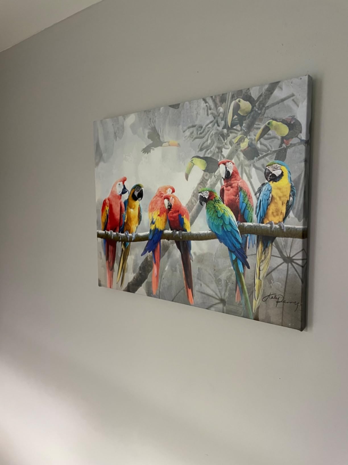 Macaw Parrot Canvas Wall Art, 12 x 15 Inch Tropical Colorful Bird Print on Branch, Framed Jungle Animal Painting for Living Room, Bedroom, Home Office Decor customer photo 2