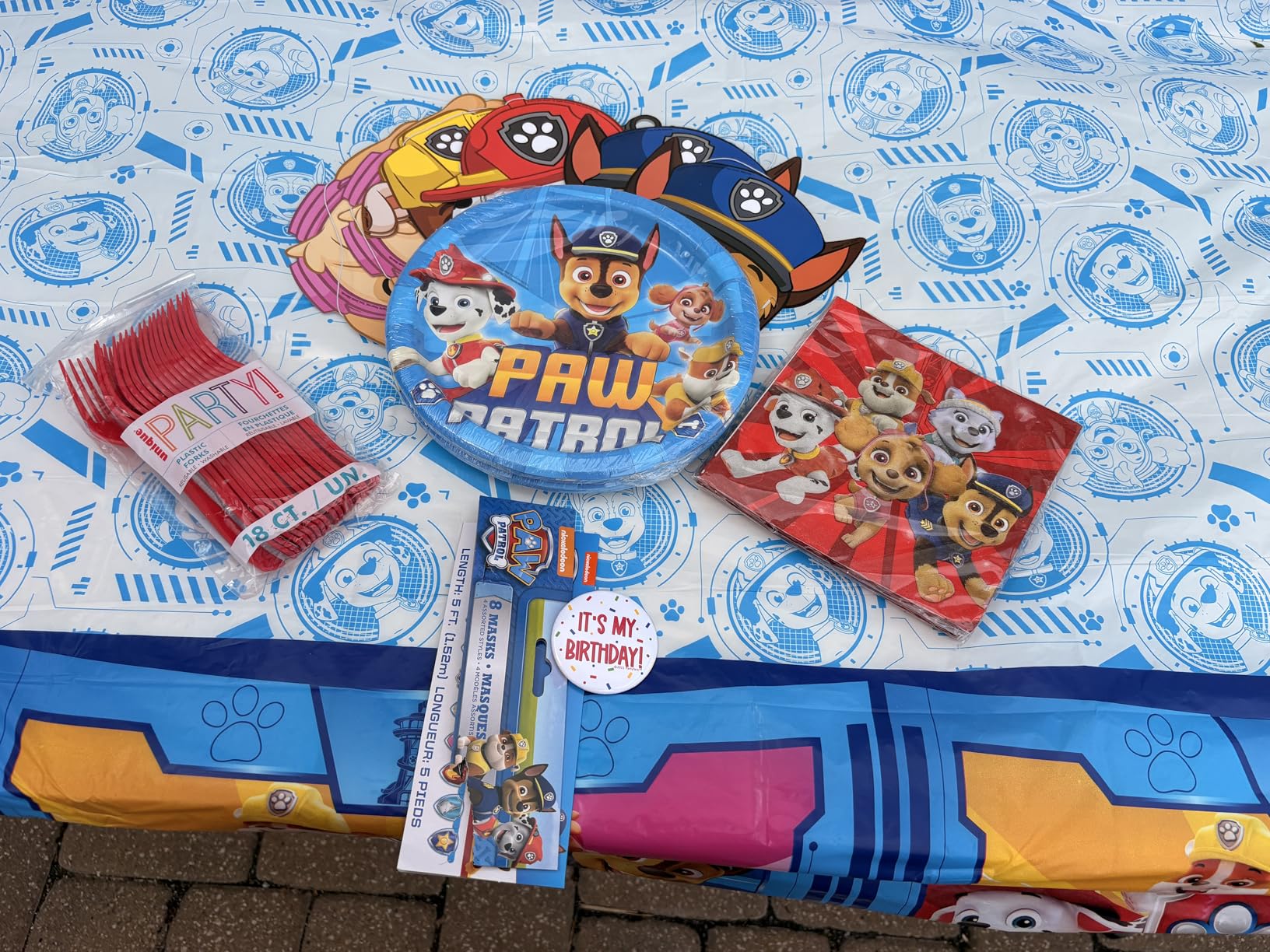 Paw Patrol Birthday Decorations & Party Supplies with Mask Party Favors | Officially Licensed, 16 Plates and Napkins, Banner, Tablecloth, Forks, Mask Party Favor Set for Kids customer photo 1