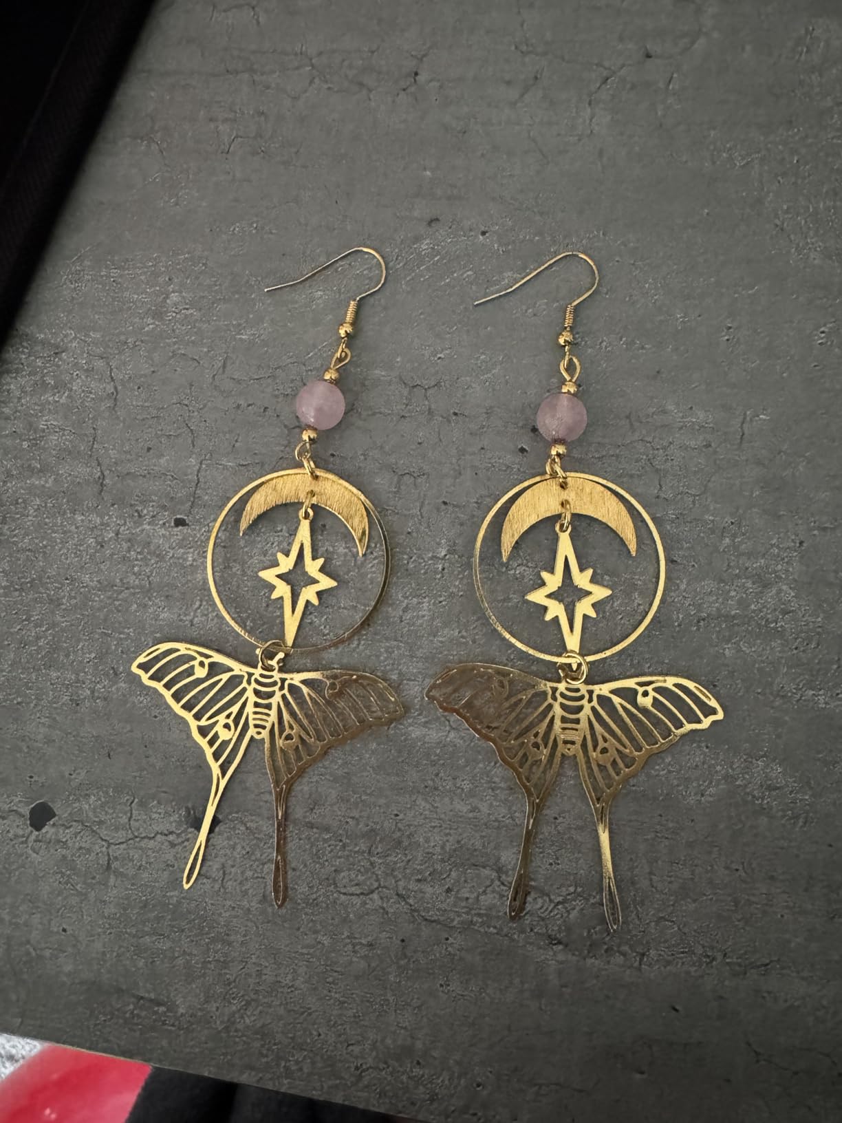 Gothic Vintage Butterfly Earrings, Sun and Moon Earrings for Women, Luna Moth Earrings, Long Dangle Crystal Earrings, Vintage Goth Jewelry customer photo 1
