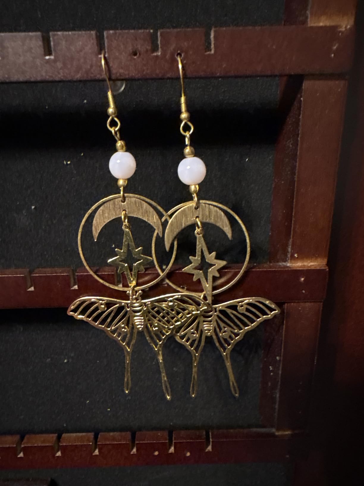 Gothic Vintage Butterfly Earrings, Sun and Moon Earrings for Women, Luna Moth Earrings, Long Dangle Crystal Earrings, Vintage Goth Jewelry customer photo 2