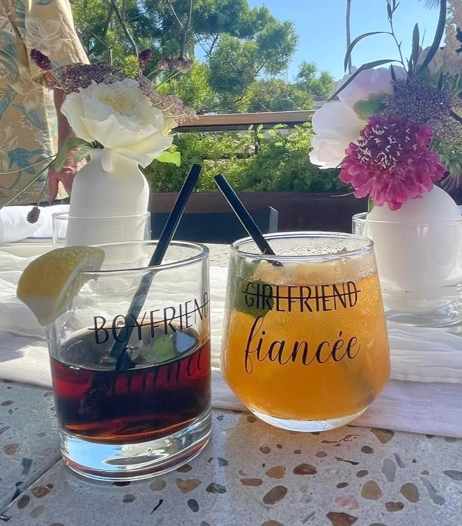 Engagement Gifts for Couples - Unique Fiance Gift for Him or Her! Whiskey Wine Glasses with Diamond Wine Stopper customer photo 1