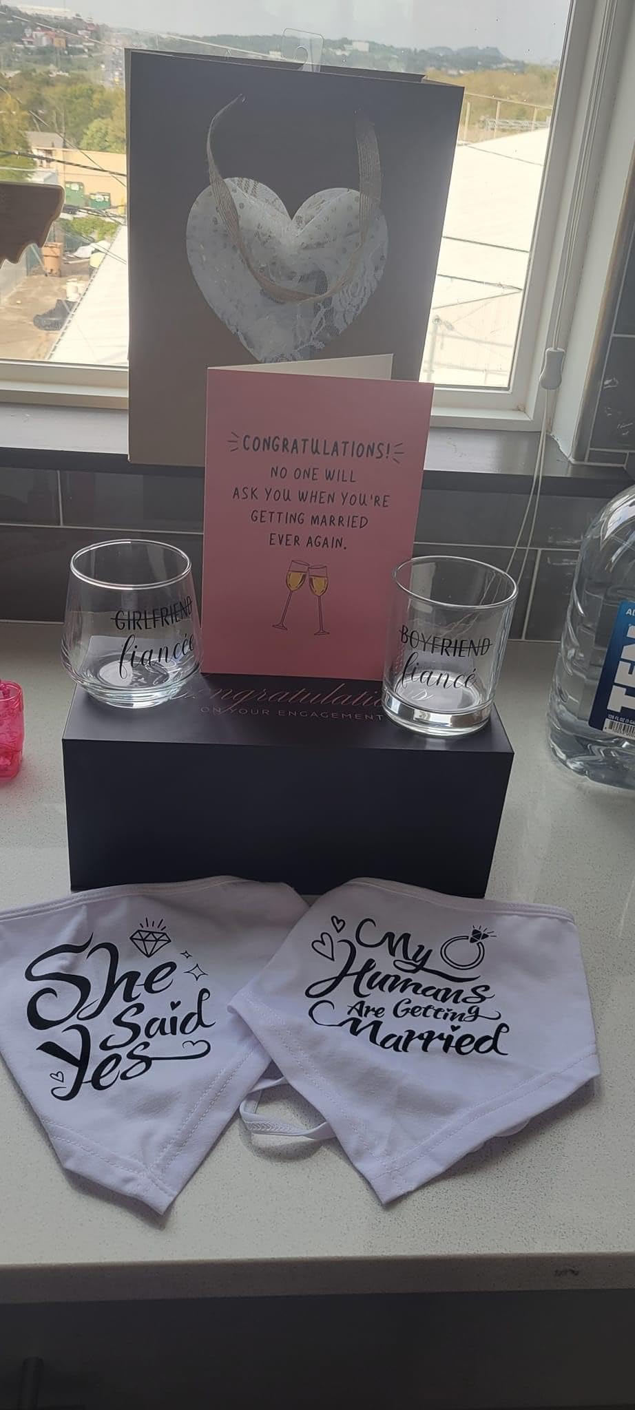 Engagement Gifts for Couples - Unique Fiance Gift for Him or Her! Whiskey Wine Glasses with Diamond Wine Stopper customer photo 2