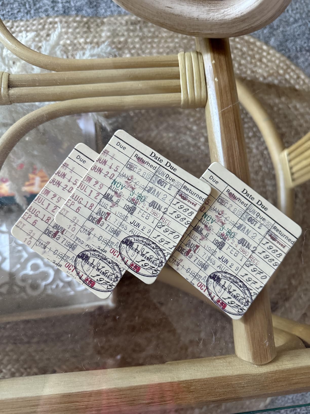 Vintage Library Due Date Card Coaster Set, 4pcs Library Card Coasters | with Gift Card, Creative Drink Coffee Mug Coaster Literary Decor Library Gifts for Book Lovers Librarians Writers customer photo 1