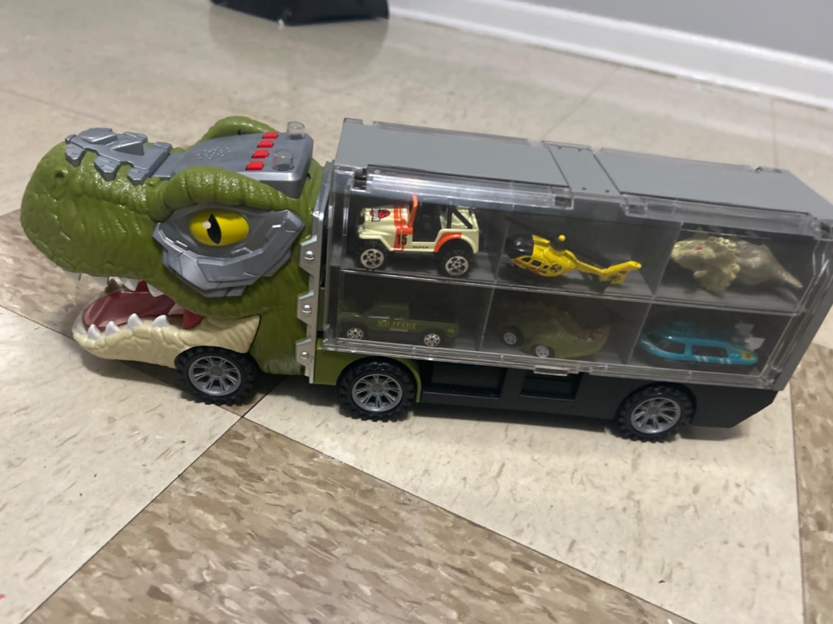 JOYIN 13 in 1 Dinosaur Toys for Kids 3-5, Transport Dinosaur Carrier Truck with 12 Pull Back Cars, Kids Toys 3-4, Birthday Gifts for 3 4 5+ Year Old Boys customer photo 2