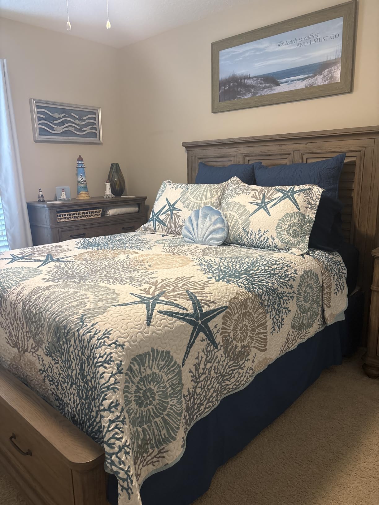 3 Piece Coastal Quilt Sets Full/Queen Size Bedding Set, Blue | Reversible, Soft, Lightweight, Beach Nautical Bedspread, Summer Comforter with 2 Shams, All Season, 90''x96'' customer photo 1