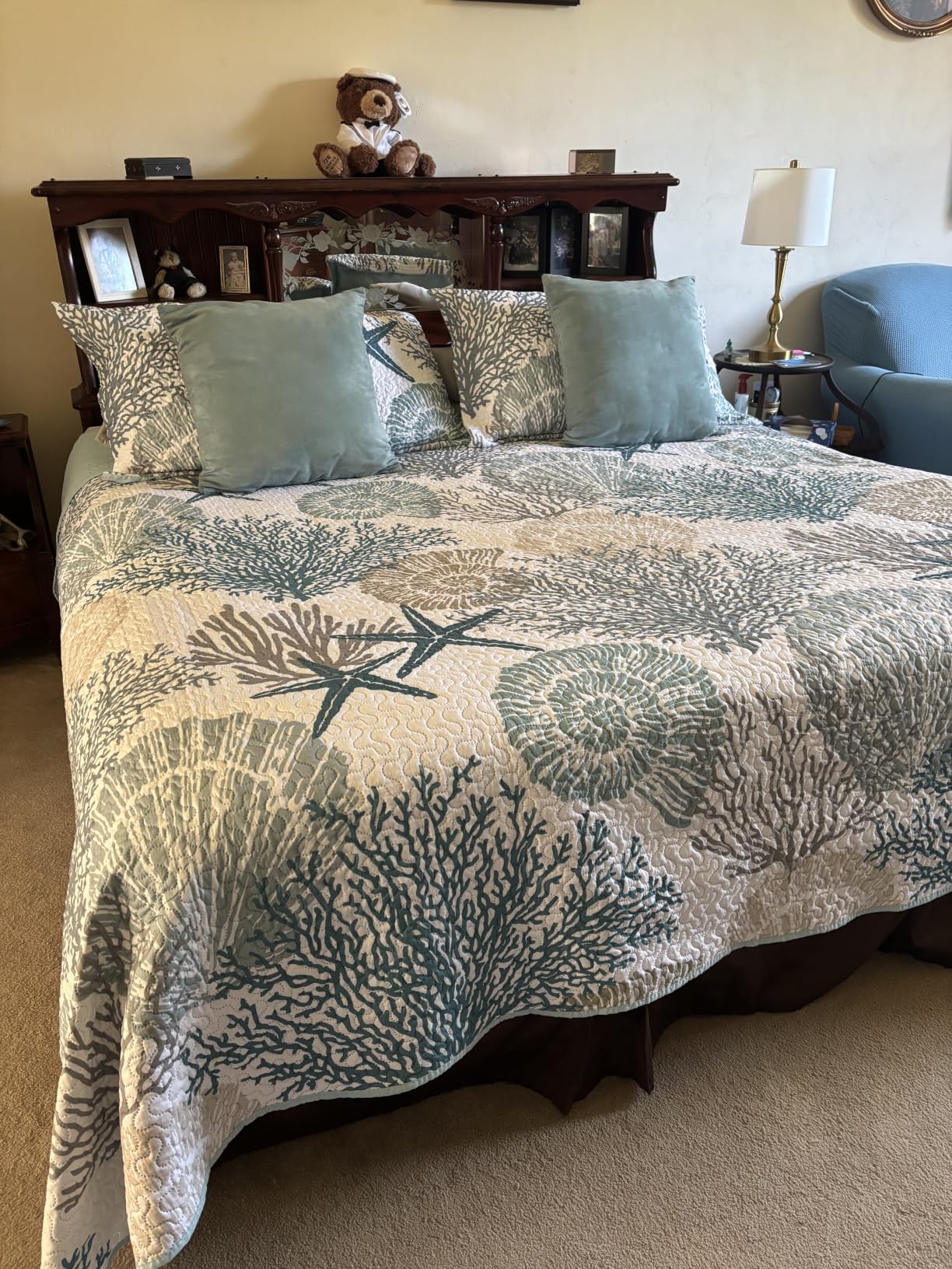 3 Piece Coastal Quilt Sets Full/Queen Size Bedding Set, Blue | Reversible, Soft, Lightweight, Beach Nautical Bedspread, Summer Comforter with 2 Shams, All Season, 90''x96'' customer photo 2