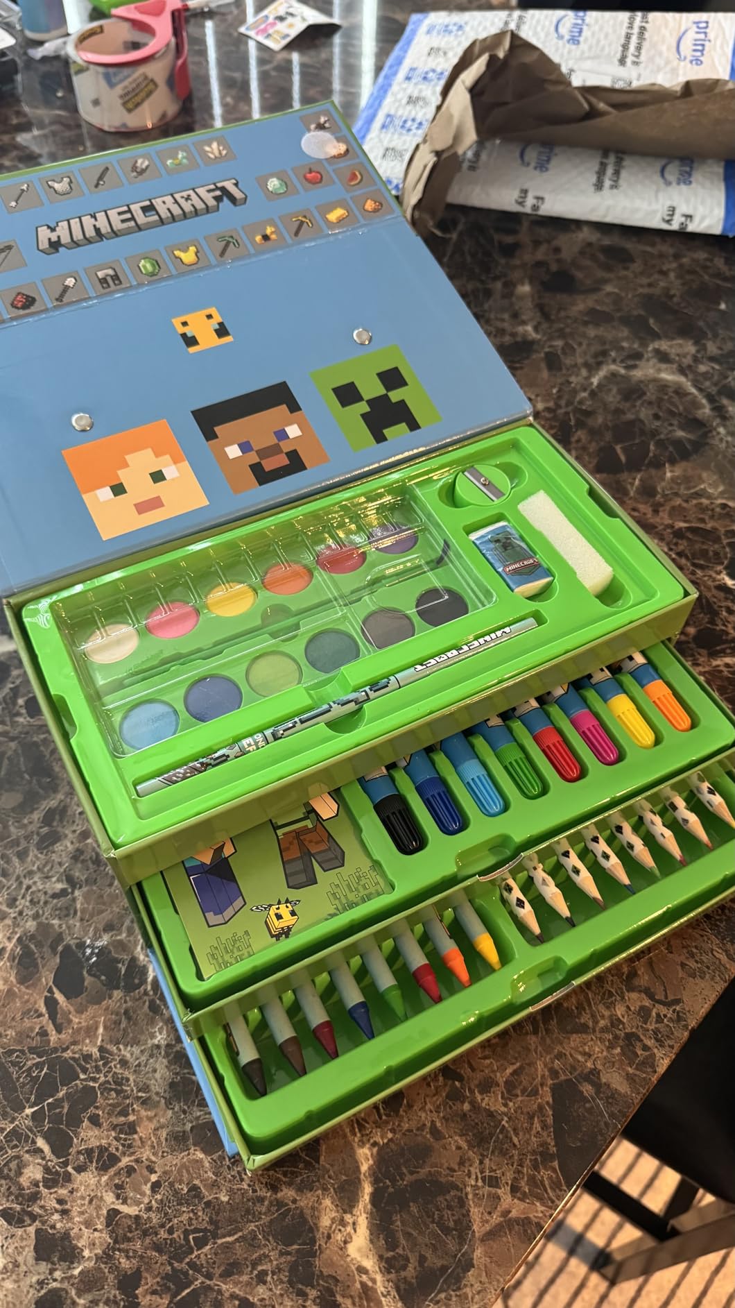 Minecraft Colored Pencils Art Supplies Set Crayons Watercolor Paints Colored Markers Coloring Drawing Kit Creeper Art Set Case Gamer Gifts for Boys customer photo 2