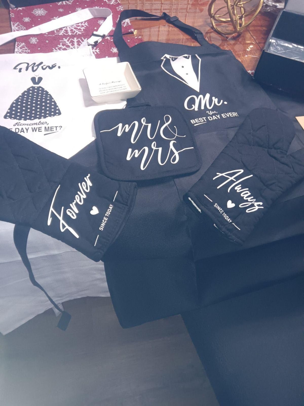 Mr & Mrs Aprons for Couple Gift - Anniversary, Bridal Shower, Wedding, Engagement, Christmas Kitchen Gift Set customer photo 2