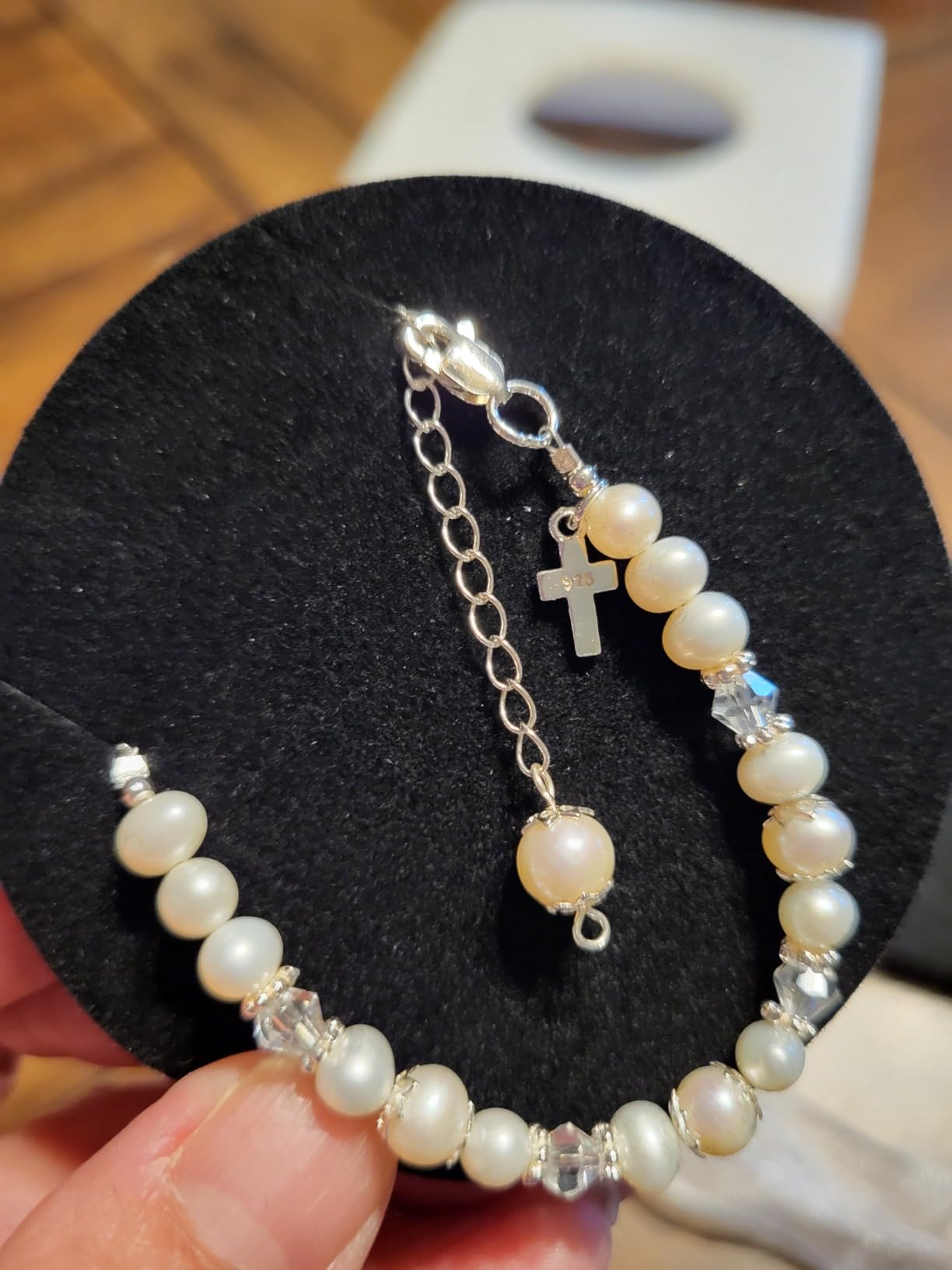 Tryuunion Baptism Bracelet in 925 Sterling Silver and Cultured Pearls for Baby Girls, with Silver-plated Jewelry Keepsake Box, Great Catholic Christening and Baptism Gifts for Girl customer photo 1