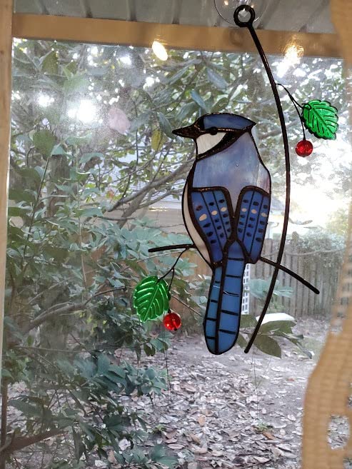 Lolitarcrafts Blue Jay Modern Stained Glass Window Hangings Blue Birds Suncathers for Window customer photo 1