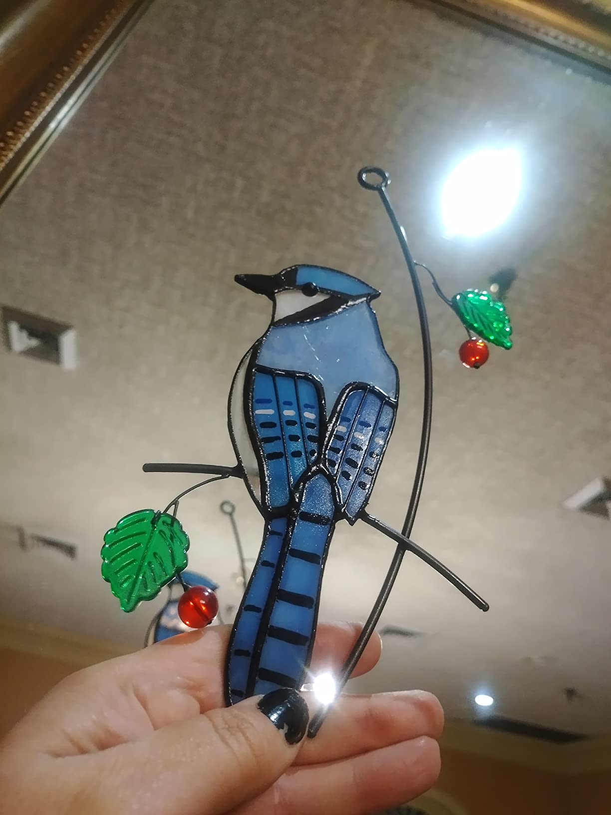 Lolitarcrafts Blue Jay Modern Stained Glass Window Hangings Blue Birds Suncathers for Window customer photo 2