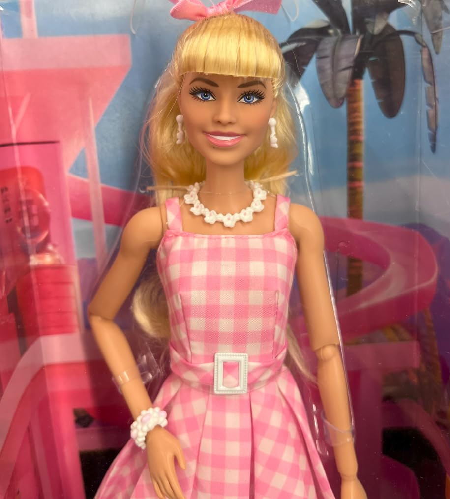 Barbie The Movie Doll, Margot Robbie as, Collectible Doll Wearing Pink and White Gingham Dress with Daisy Chain Necklace customer photo 2