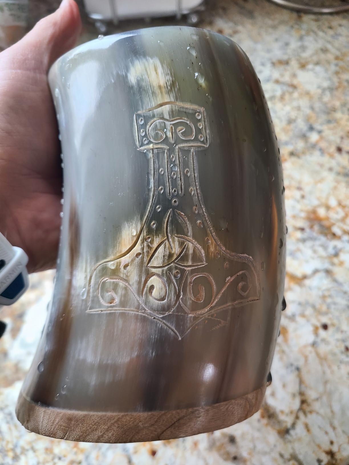 FENRIR Viking Drinking Horn Mug Set 16 oz - Gifts for Men, Dad, Husband - Unique Viking Gift - Handmade Real Ox Horn Cup with Shot Glass & Opener - For Beer, Ale, Mead (Natural Finish Polished) customer photo 1