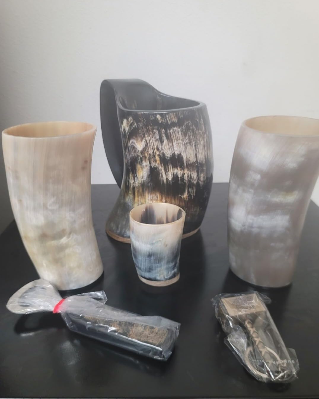 FENRIR Viking Drinking Horn Mug Set 16 oz - Gifts for Men, Dad, Husband - Unique Viking Gift - Handmade Real Ox Horn Cup with Shot Glass & Opener - For Beer, Ale, Mead (Natural Finish Polished) customer photo 2
