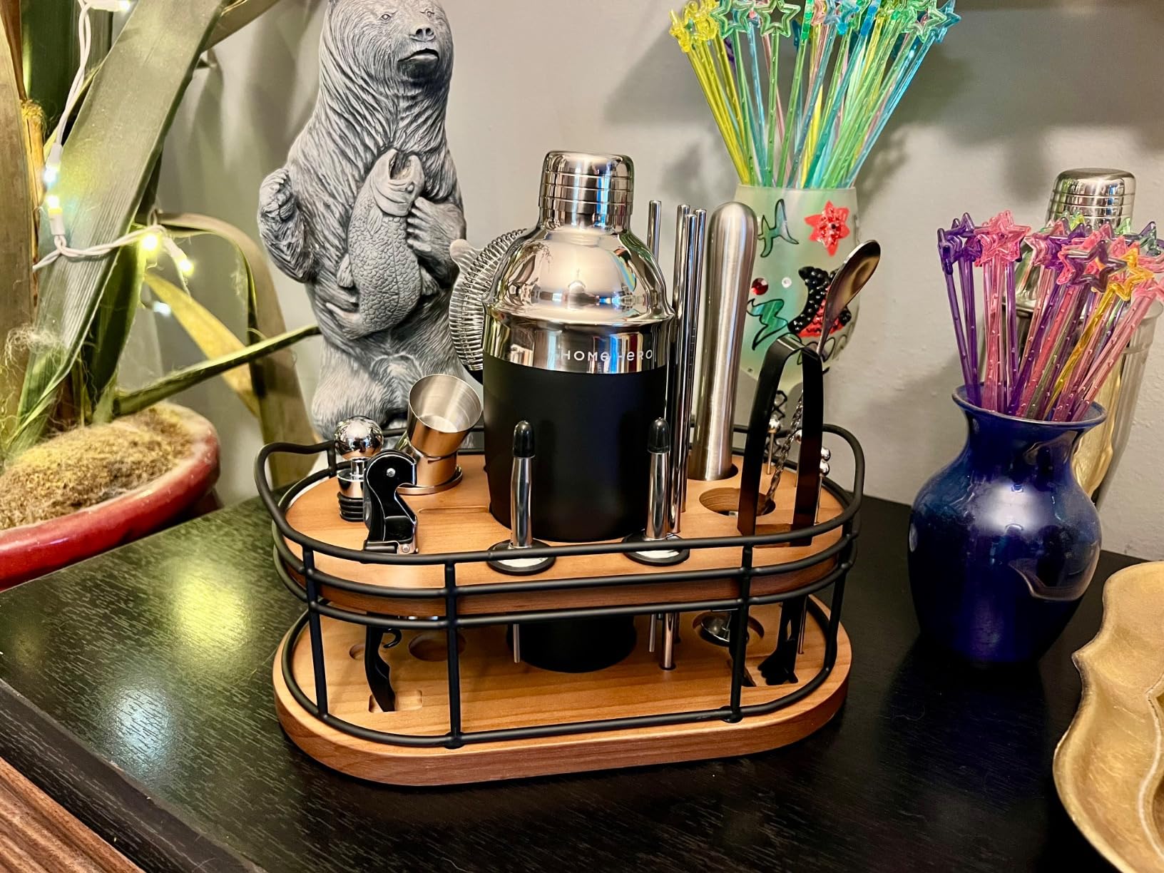 Home Hero Bartender Kit - 22-Piece Cocktail Shaker & Bar Tool Set - Wooden Stand Display & Bar Cart Accessories - Recipe Book & Housewarming Gifts customer photo 2