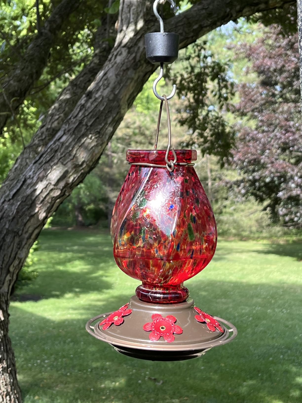 BOLITE Hummingbird Feeders for Outdoors Hanging, Hand Blown, Blue, 22oz | Glass Hummingbird Feeder with Ant Moat, 5 Bee-Proof Ports, Leak-Proof, 360° Perch, Garden Decor, Gifts for Women Men Mom Dad customer photo 1