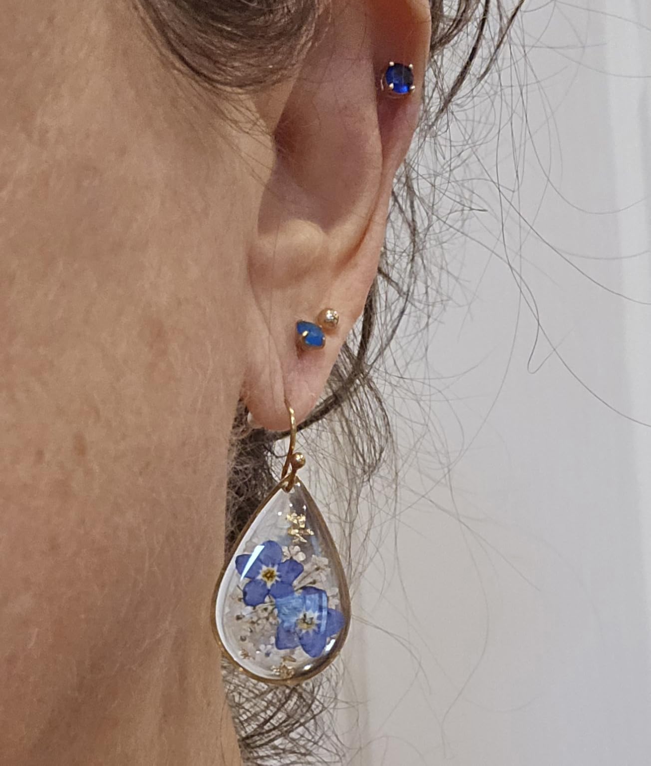 AUNTESIGN Forget-Me-Not and Queen Anne's Lace Pressed Wildflower Earrings | Pressed Flower Jewelry | Handmade Drop and Dangle Earrings | Mother's Day | Gift for Woman customer photo 1