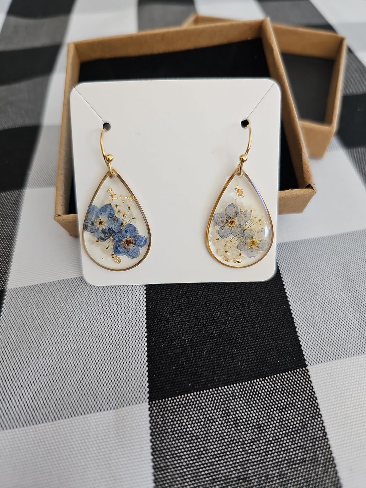 AUNTESIGN Forget-Me-Not and Queen Anne's Lace Pressed Wildflower Earrings | Pressed Flower Jewelry | Handmade Drop and Dangle Earrings | Mother's Day | Gift for Woman customer photo 2