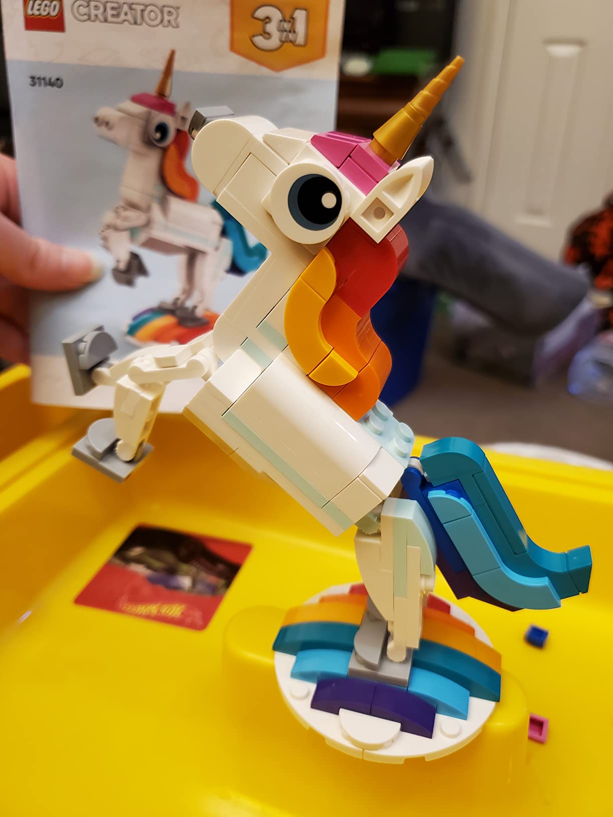 LEGO Creator 3 in 1 Magical Unicorn Toy, Transforms to Seahorse to Peacock, Rainbow Animal Figures, Unicorn Gift for Grandchildren, Girls and Boys, Buildable Toys, 31140 customer photo 1
