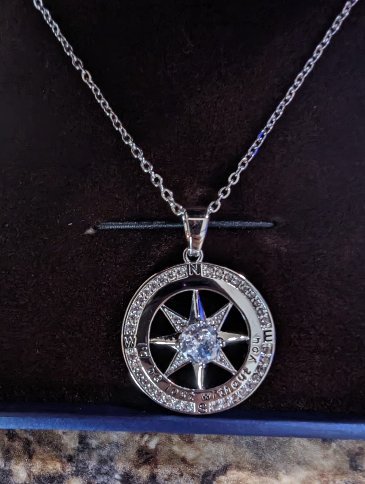Peeshow Compass Birthstone Necklace for Women Wife, S925 Sterling Silver, I'd be Lost without You customer photo 1