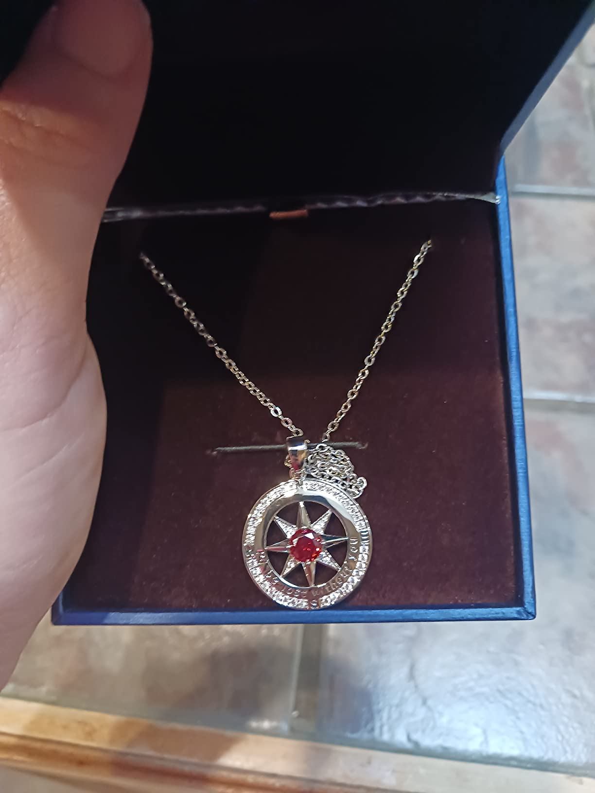 Peeshow Compass Birthstone Necklace for Women Wife, S925 Sterling Silver, I'd be Lost without You customer photo 2
