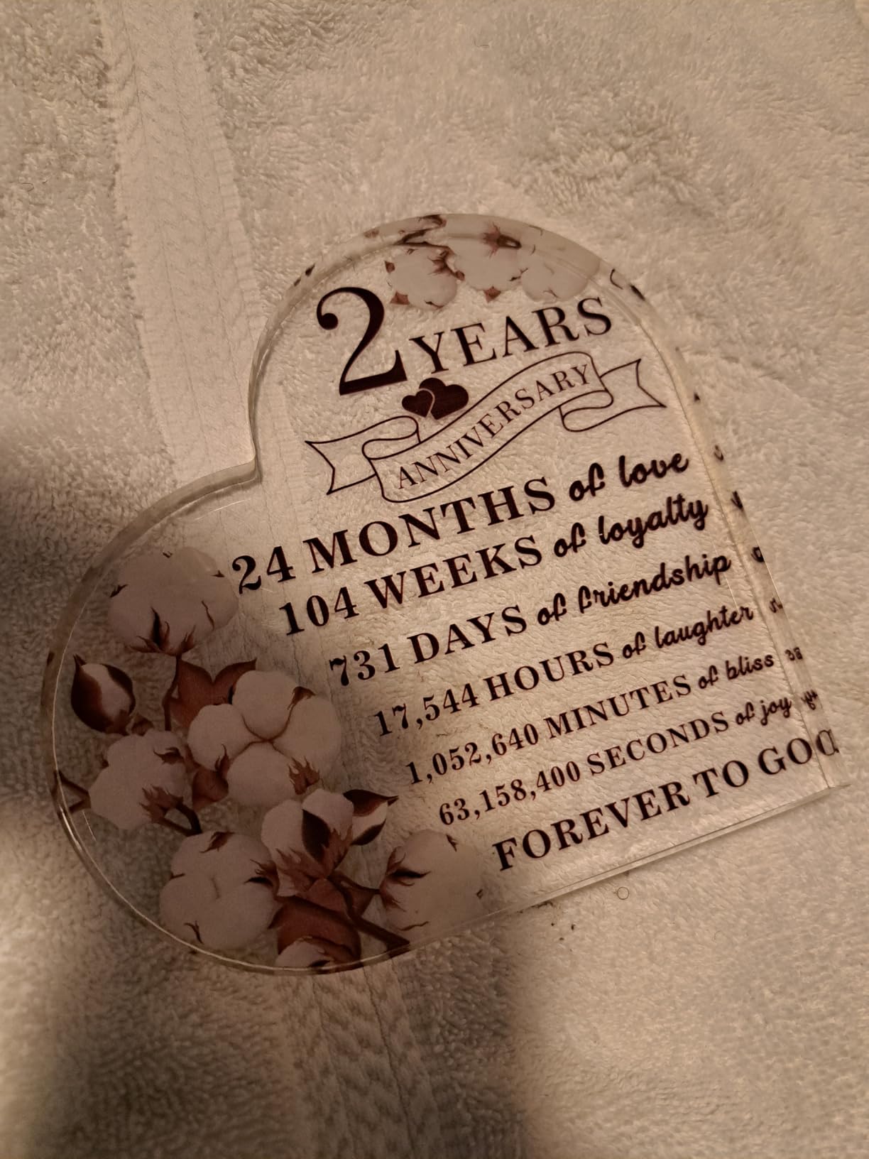 2 Years Cotton Flower Anniversary Decor for Him Her Cotton Flower Drawing Print Acrylic Gift 2nd Anniversary Wedding Paperweight Traditional Second Year Marriage for Wife Husband Lover customer photo 1
