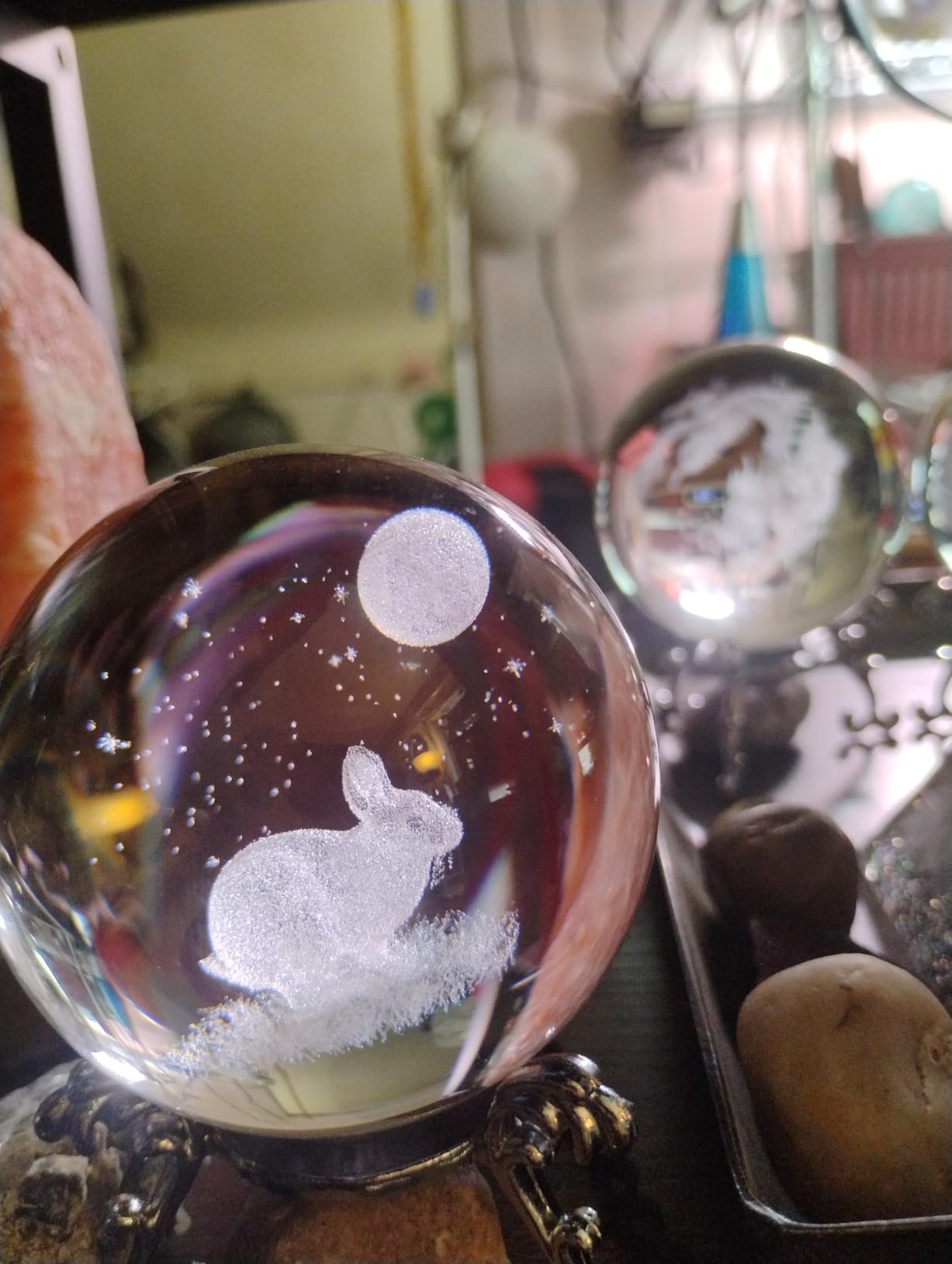 3D Squirrel Crystal Ball 60mm Animal Figurine Collectibles Gifts for Women | Laser Engraved Glass Animal Paperweight Glass Decorative Ball With Stand Sphere Home Table Decor Christmas Mother's day customer photo 2