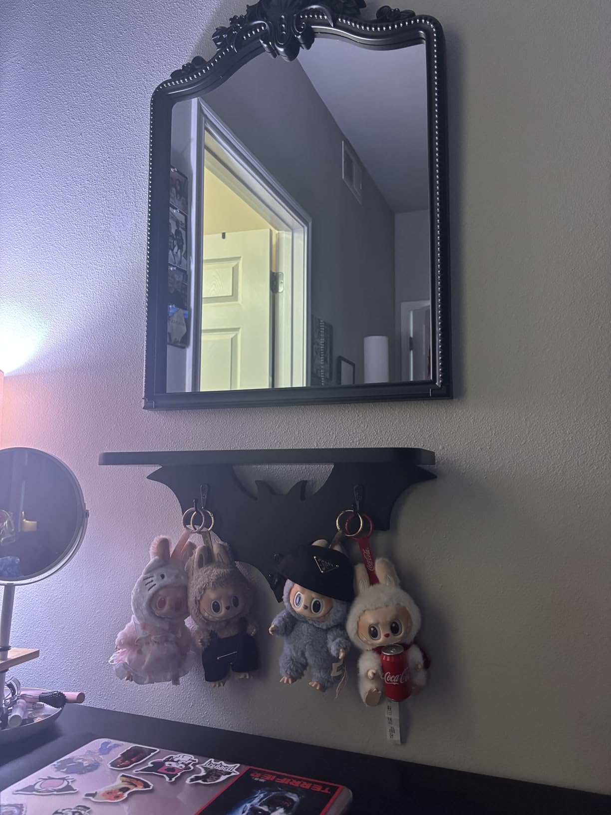 Bat Shelf Floating Shelves for Wall, 15.5 inch Black Wall Mounted Shelf with 3 Key Hooks customer photo 2