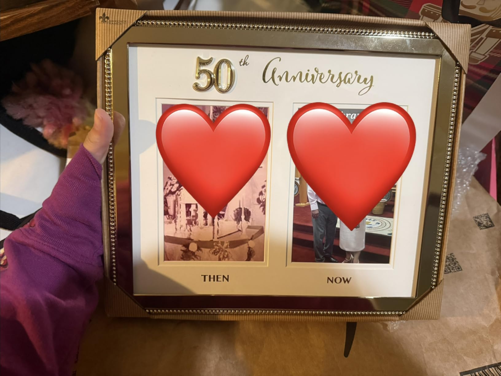 4x6 Double Gold Beaded Metal 50th Anniversary Picture Frame, Then and Now customer photo 1