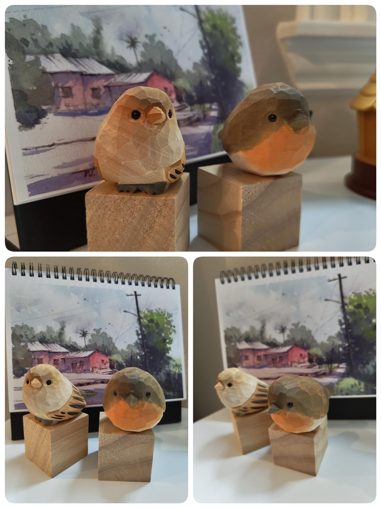Hand Carved Painted Wooden Bird Figurines for Home Decor, Statue for Bird Lovers, Housewarming, Birthday (Fat Robins) customer photo 2