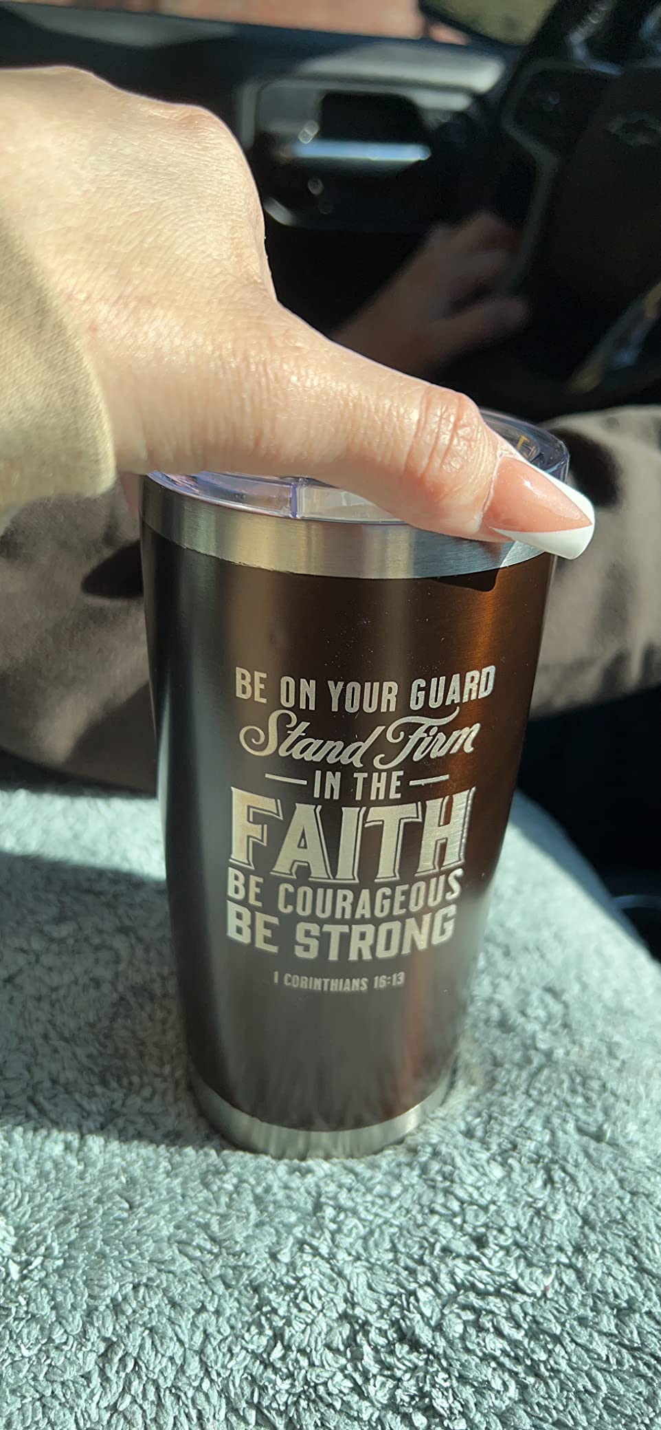 Christian Art Gifts Stainless Steel Double Wall Vacuum Insulated Tumbler 18 oz Peacock Teal Travel Mug with Retractable Lid Inspirational Bible Verse for Women - Blessed Faith -Jeremiah 17:7 customer photo 2