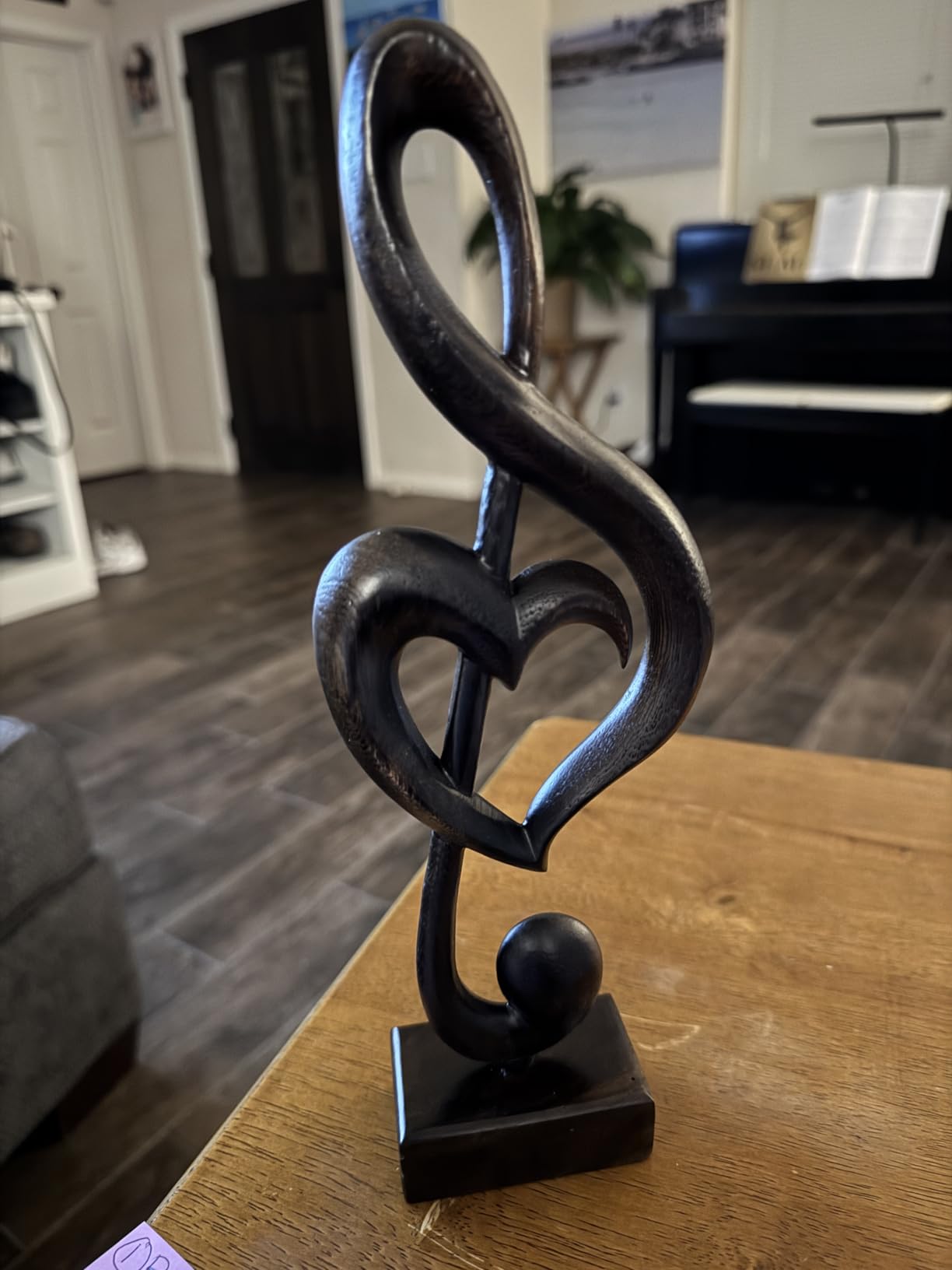 Handicraftviet Wooden Heart Treble Clef Music Note Decor, Black 2 | Handmade heart-shaped treble clef sculpture. Unique decorative art gift for music lovers, couples, teachers & graduation. customer photo 2