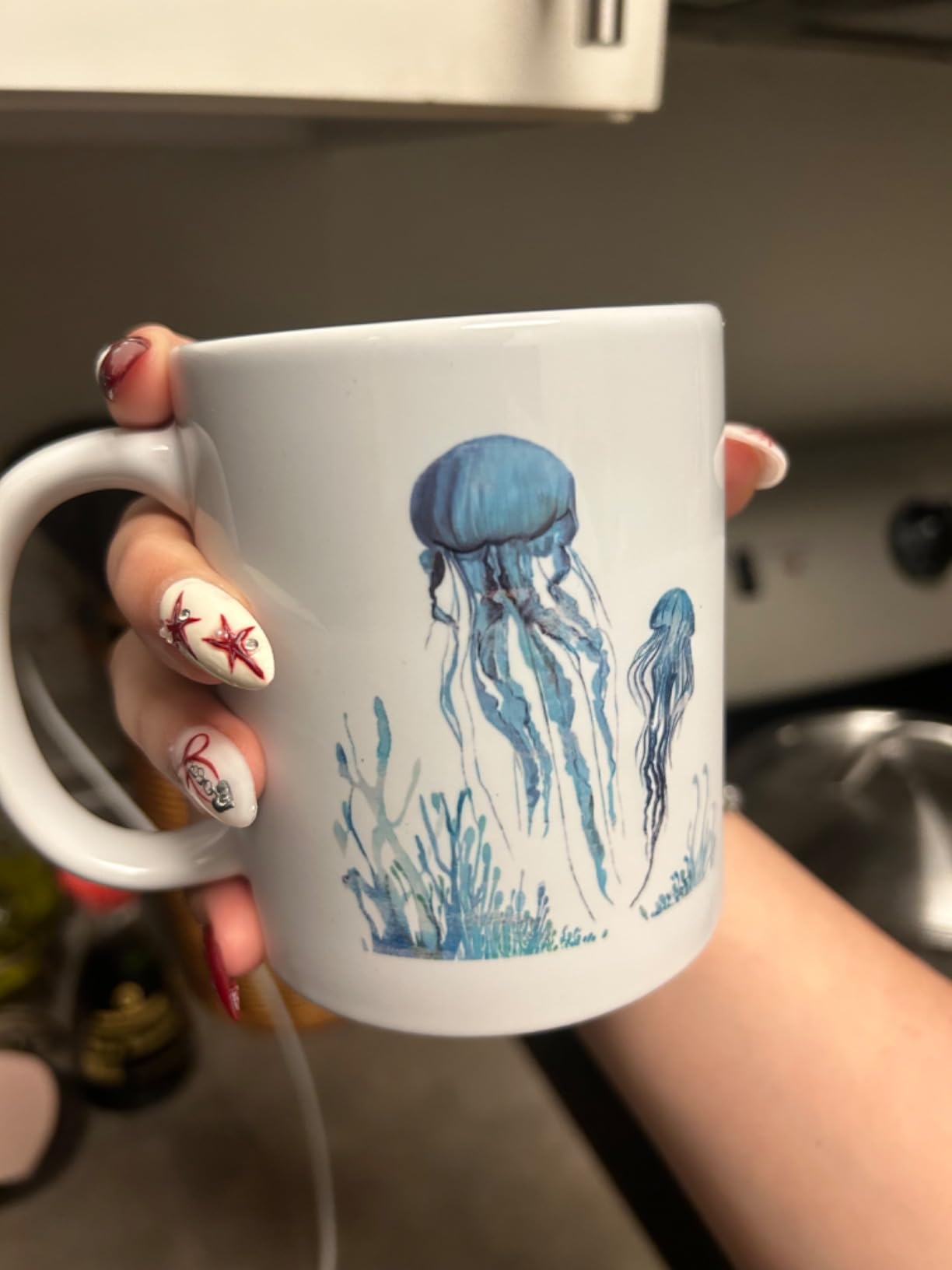 kunlisa Watercolor Jellyfish Mug Cup, Sea Life Jellyfish Couple Ceramic Mug - 11oz Coffee Milk Tea Mug Cup, Jellyfish Lovers Gifts, Boys Men Students Kids Coworkers Gifts customer photo 1