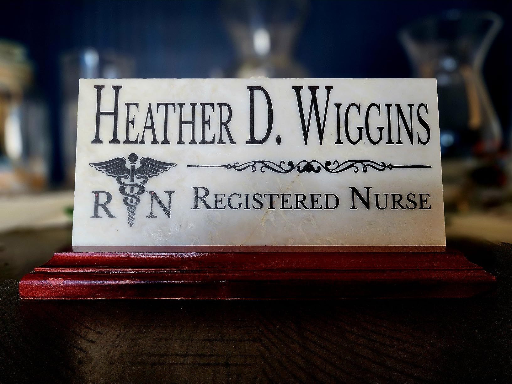 Optometrist Desk Name Plate Gift Custom Personalized Office Nameplate for Doctor of Optometry - for Desk Or Shelf - Solid Marble customer photo 1