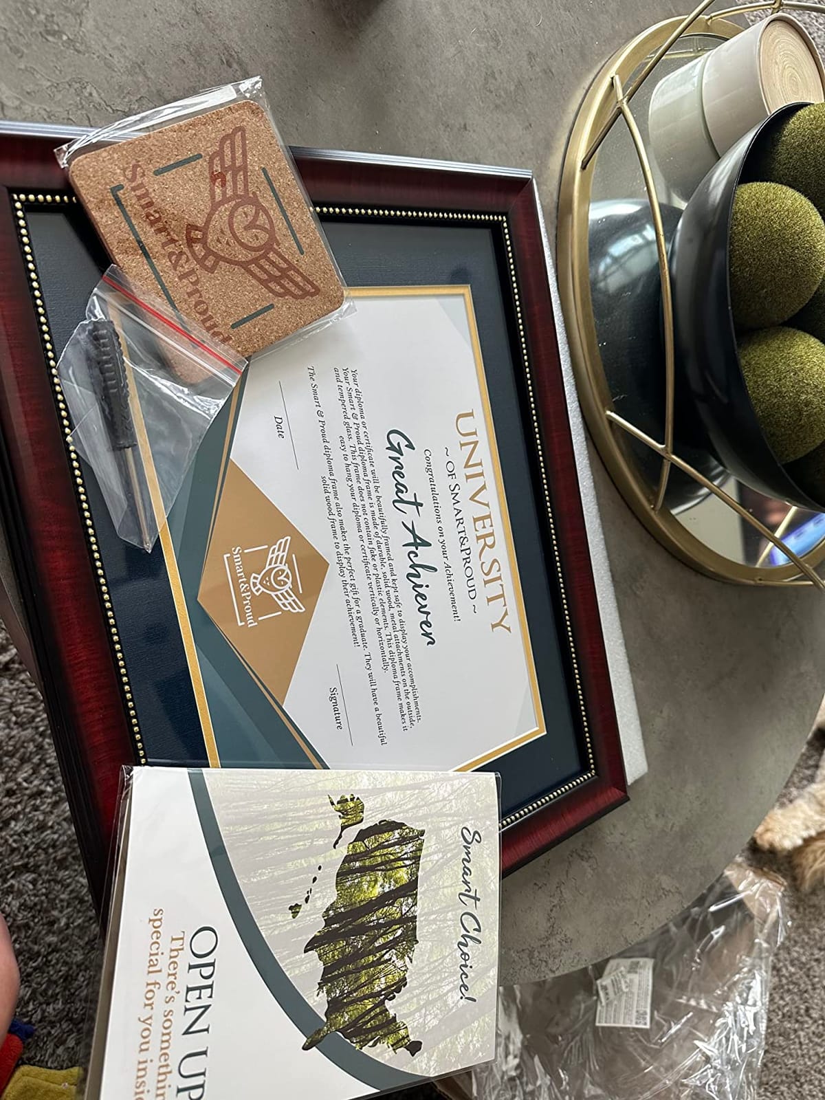 Wooden College Diploma Frame 8.5 x 11 with Mat (Blue /w Golden Rim) - Real Wood, Real Glass - Gift-Ready Packed Graduation Gift - Certificate Holder - Document Frame For Bachelors and Masters Degree customer photo 1