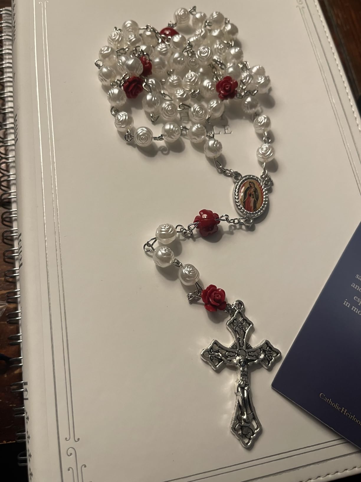 Our Lady of Guadalupe Pearly Rose Rosary Beads Catholic for Women - Catholic Gifts - Rosary Necklace for Women customer photo 2