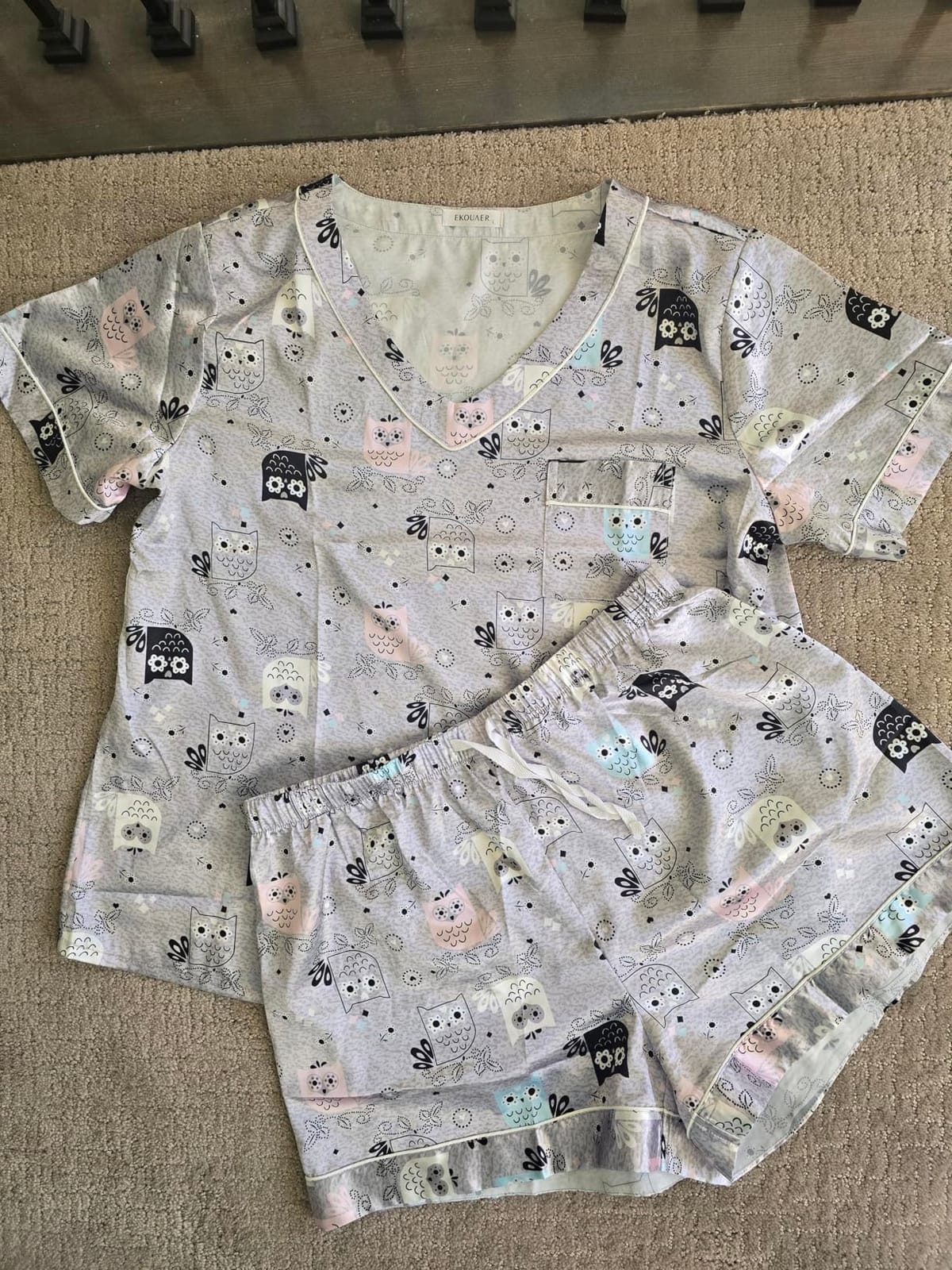 Ekouaer Silk Pajama for Women Short Sleeve Satin Pj Set Two Piece XS-XXL | loungewear or daily wear, Valentine's Day, Bridal Party, Honeymoon Vacation and Anniversaries Gift, walking, enjoying coffee customer photo 1