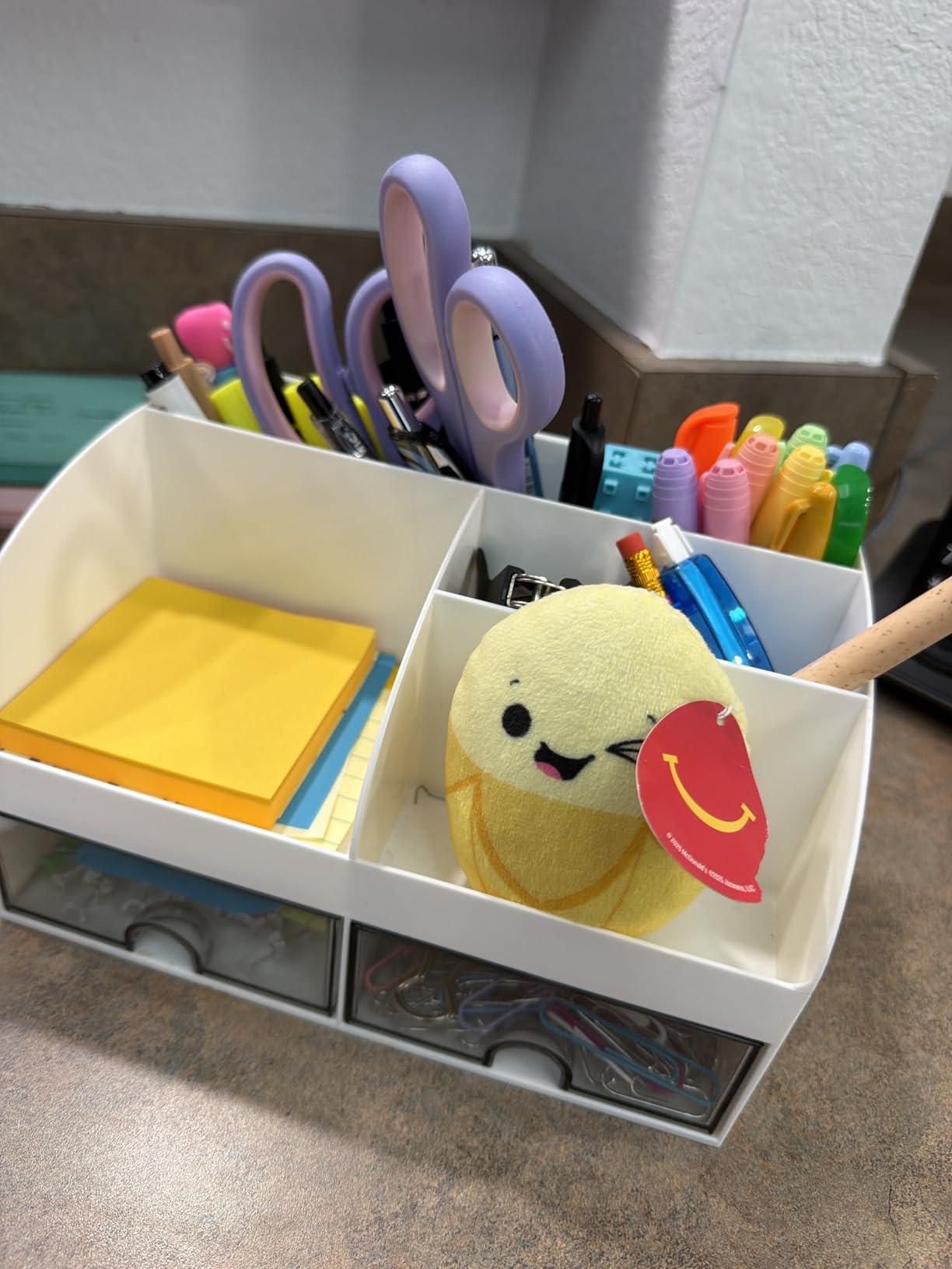 COMFYROOM Desk Organizer with 6 Compartments and 2 Drawers, Plastic Makeup Organizer, Pen Holder for Desktop Storage, Desk Organization for School, Home, Office Supplies (White) customer photo 2