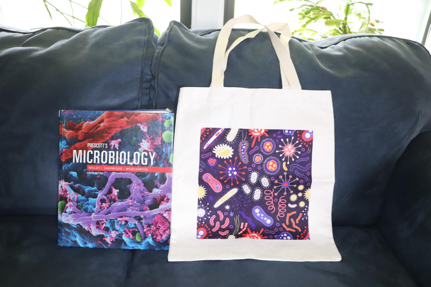 LEVLO Microbiology Bacteria Shopping Bag Science Art Biologist Reusable Book Tote Bag Gift for Teacher customer photo 2